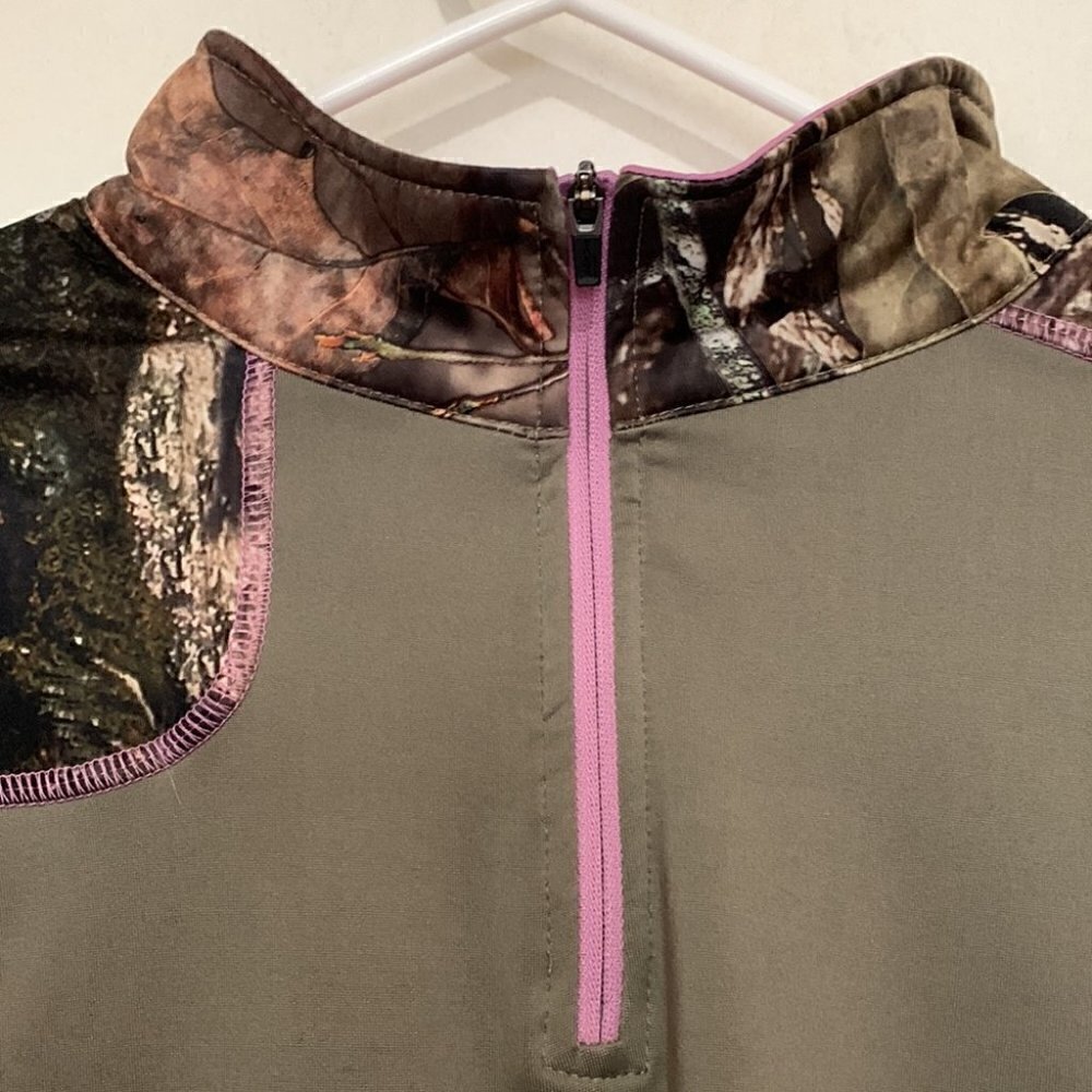Yukon Gear 1/4 Zip Mossy Oak Camo Pullover with Pink Trim Women’s L - Picture 5 of 7